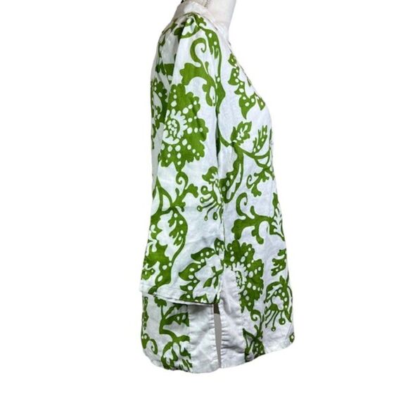 Kenar 100% Linen Women's Tunic White with Green Tropical Floral Print Size 10 - Picture 4 of 12